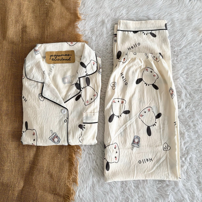 TINA | crumpled shortsleeves top + pants sleepwear pajama set | PajamasOverload