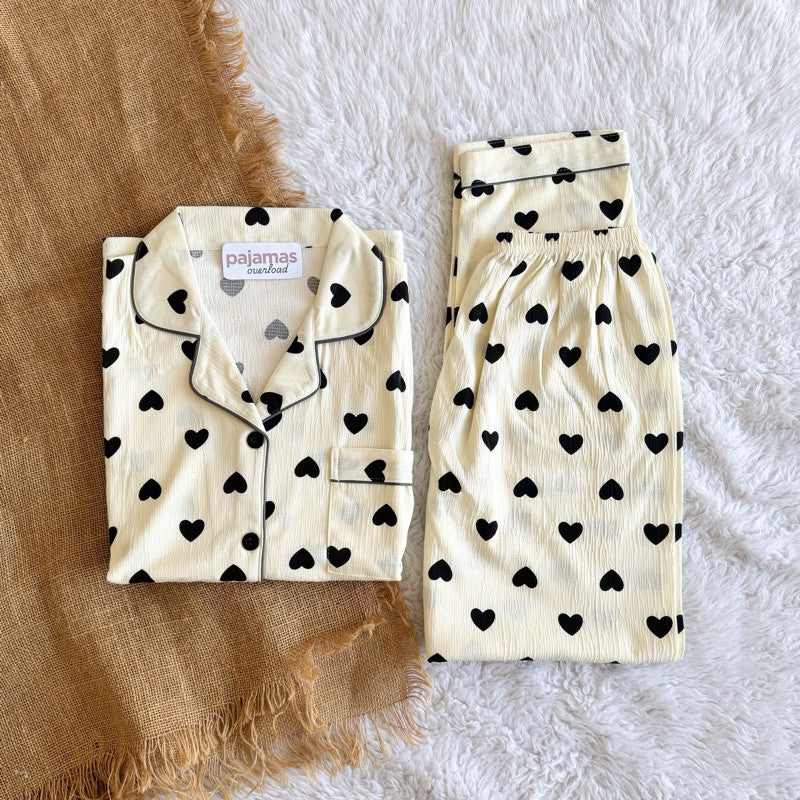 YUNA | premium cotton crepe shortsleeves top + pants sleepwear pajama set | PajamasOverload