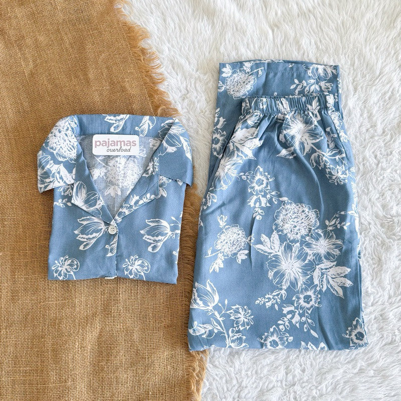 MERLIN | soft linen/Challis shortsleeves + pants sleepwear pajama set | PajamasOverload