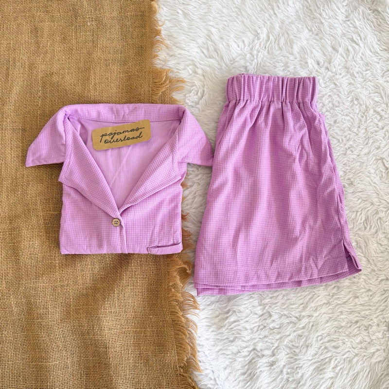 BRIA WAFFLE | waffle knit shortsleeves top + shorts loungewear set | PajamasOverload