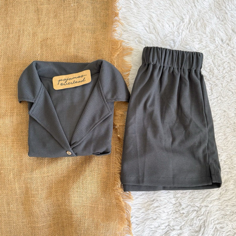 BRIA WAFFLE | waffle knit shortsleeves top + shorts loungewear set | PajamasOverload