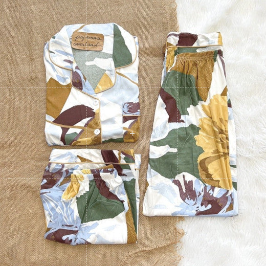 MARSHALL | polycotton 3in1 shortsleeves + shorts + pants pajama sleepwear set | PajamasOverload
