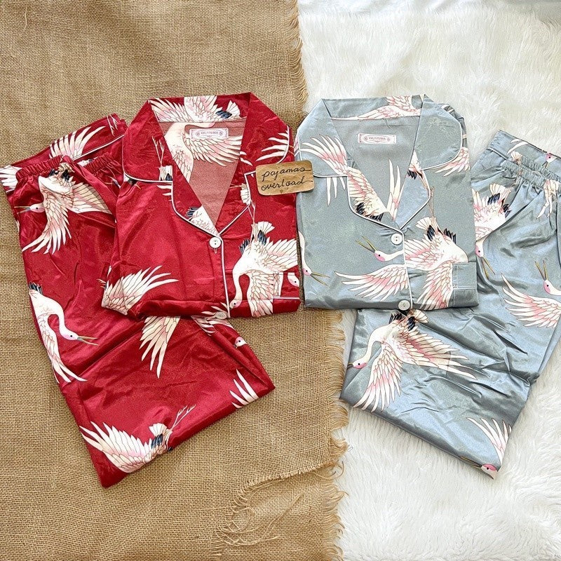 PHOEBE | satin shortsleeves + pants sleepwear pajama set | PajamasOverload
