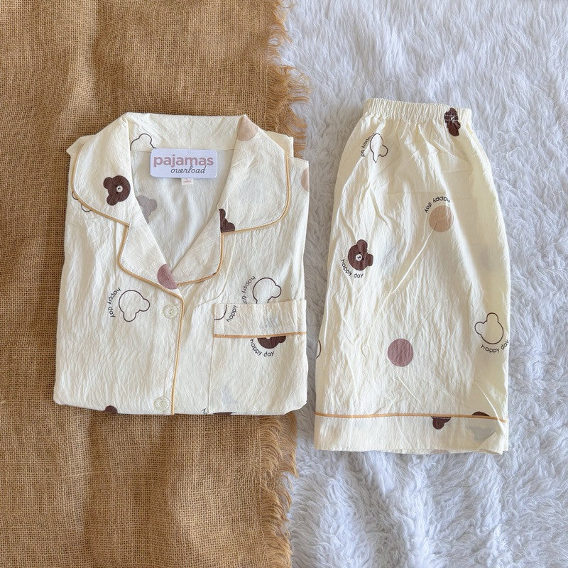 KITTY | bubble/crumpled shortsleeves + shorts sleepwear pajama set | PajamasOverload