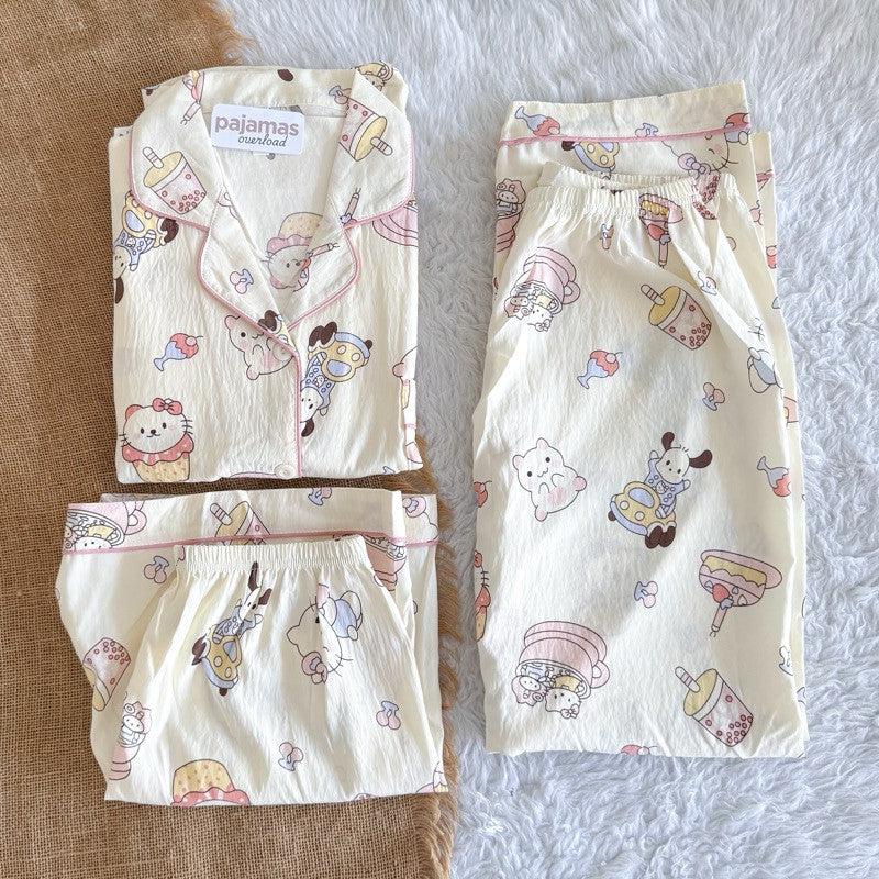 MARTINA | crumpled 3in1 shortsleeves top + pants + shorts sleepwear pajama set | PajamasOverload