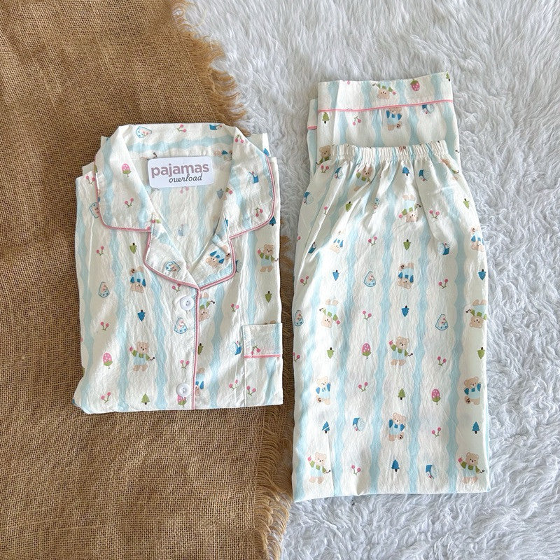 TINA | crumpled shortsleeves top + pants sleepwear pajama set | PajamasOverload