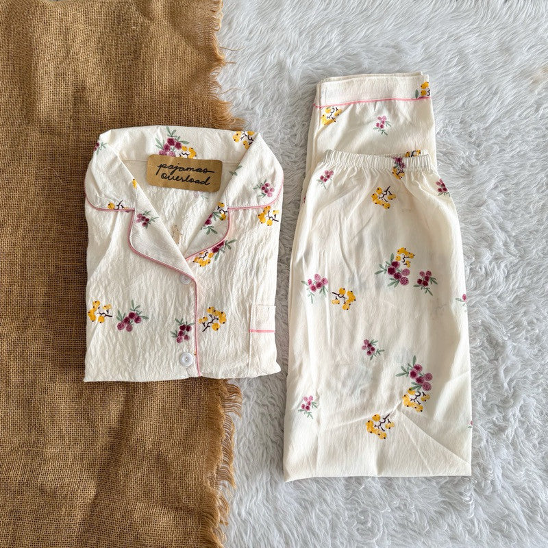 TINA | crumpled shortsleeves top + pants sleepwear pajama set | PajamasOverload