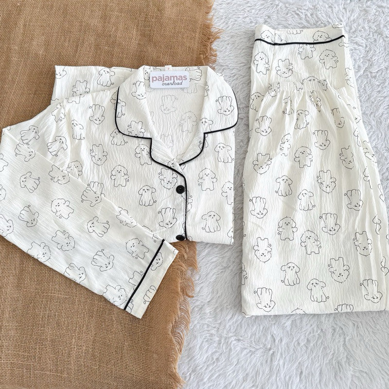 KAWAII | crumpled longsleeves + pants sleepwear pajama set | PajamasOverload