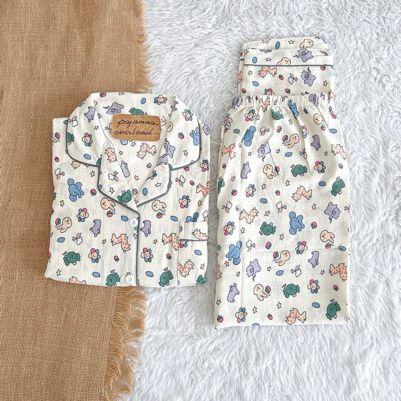 TINA | bubble gauze shortsleeves top + pants sleepwear pajama set | PajamasOverload