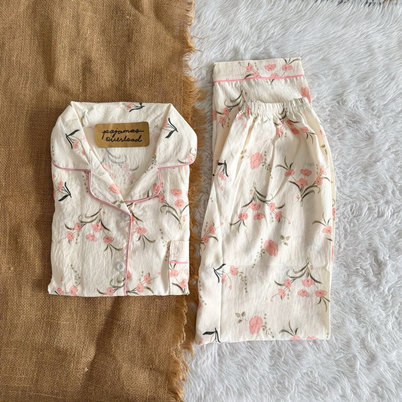 TINA | crumpled shortsleeves top + pants sleepwear pajama set | PajamasOverload
