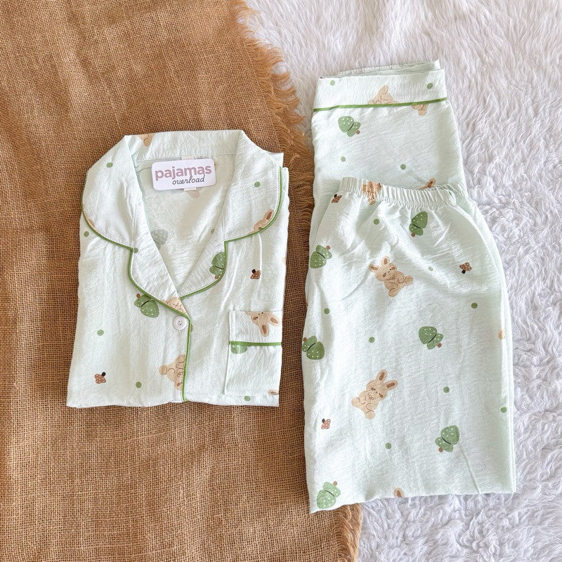 TINA | crumpled shortsleeves top + pants sleepwear pajama set | PajamasOverload