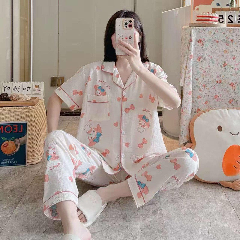 TINA | crumpled shortsleeves top + pants sleepwear pajama set | PajamasOverload