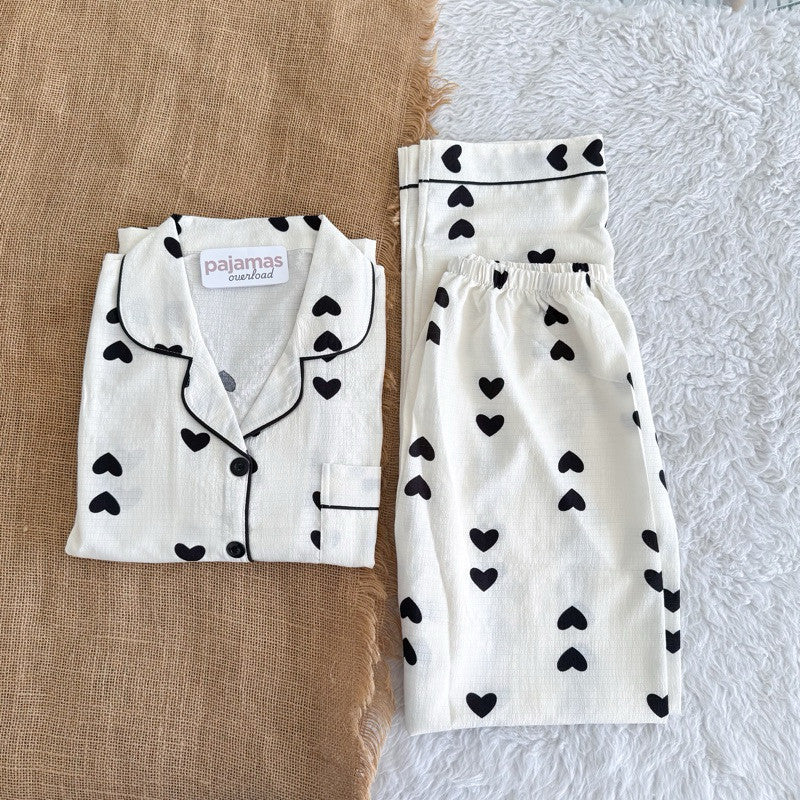 TINA | bubble gauze shortsleeves top + pants sleepwear pajama set | PajamasOverload