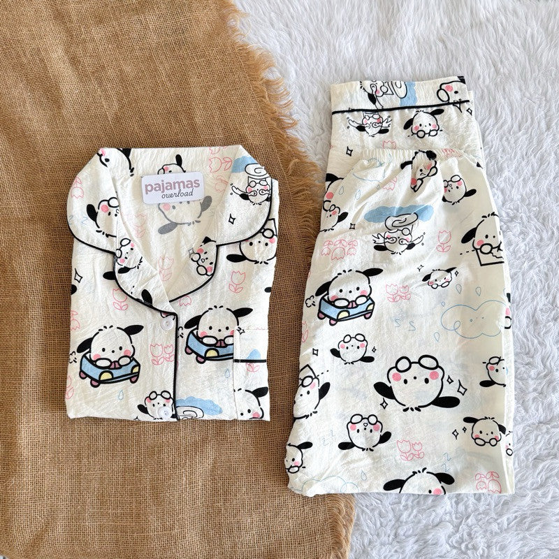 TINA | crumpled shortsleeves top + pants sleepwear pajama set | PajamasOverload