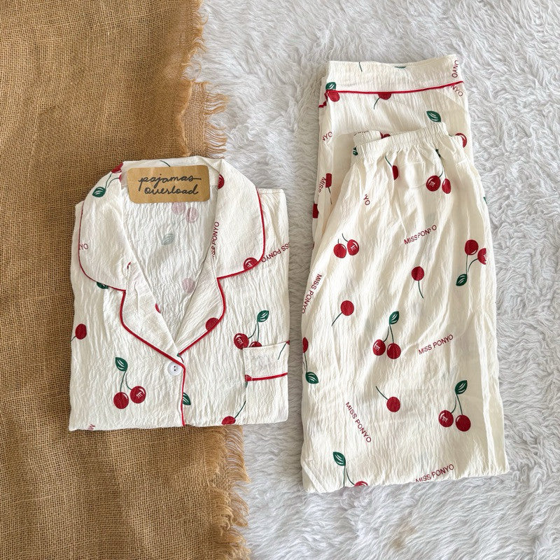 TINA | crumpled shortsleeves top + pants sleepwear pajama set | PajamasOverload
