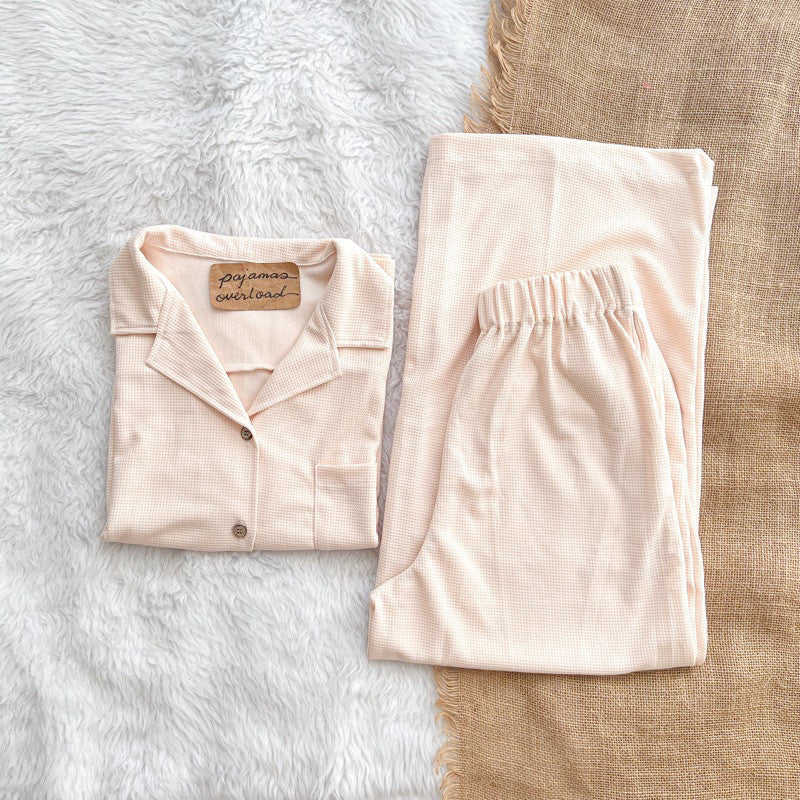 BRIA WAFFLE WIDELEG | waffle knit shortsleeves + wideleg pants loungewear set | PajamasOverload