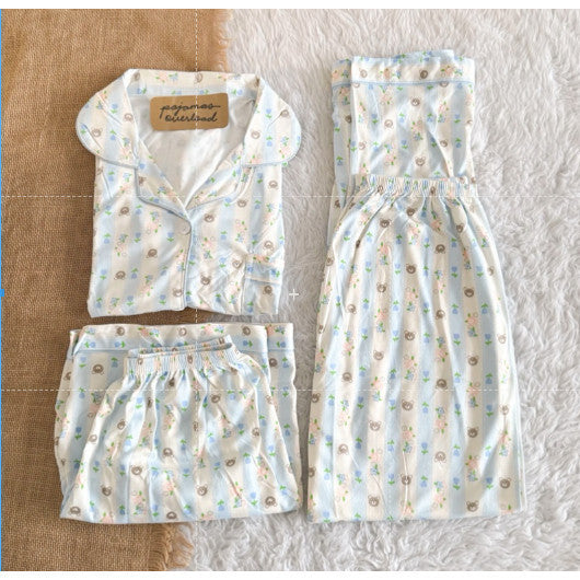 MARSHALL | polycotton 3in1 shortsleeves + shorts + pants pajama sleepwear set | PajamasOverload