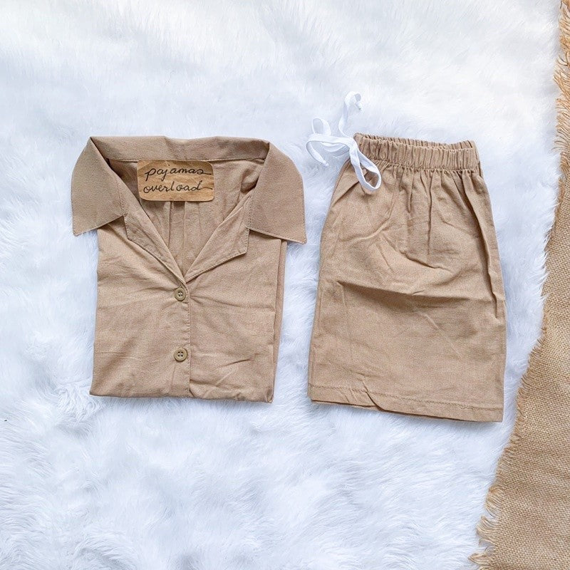 JOY | premium linen shortsleeves top + shorts loungewear sleepwear set | PajamasOverload