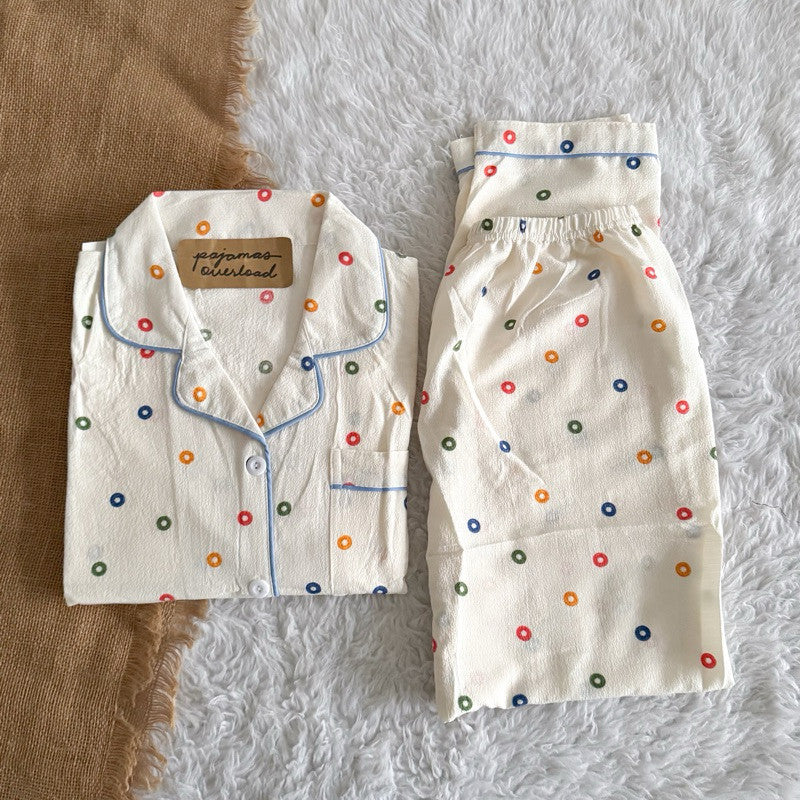 TINA | bubble gauze shortsleeves top + pants sleepwear pajama set | PajamasOverload