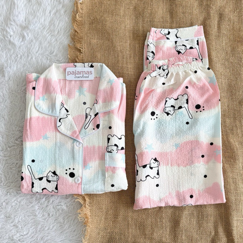 TINA | bubble gauze shortsleeves top + pants sleepwear pajama set | PajamasOverload