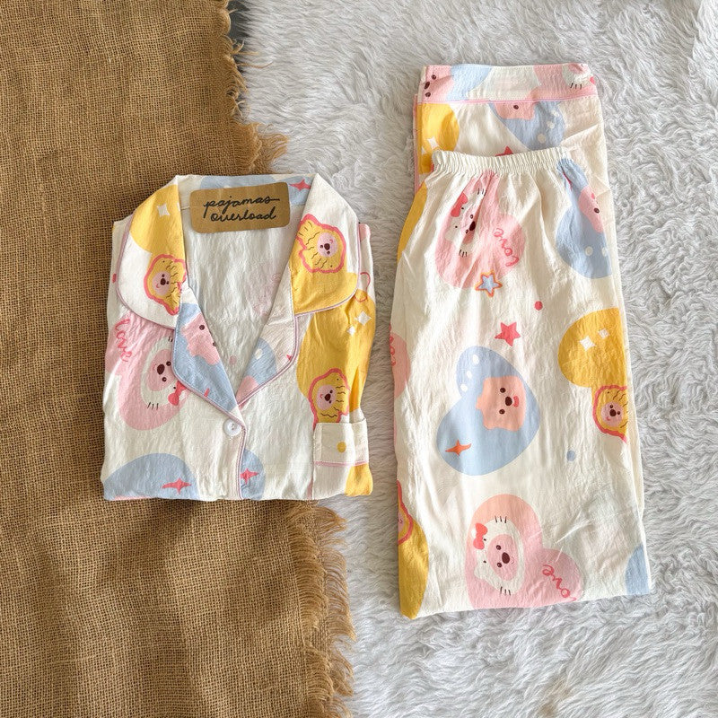 TINA | crumpled shortsleeves top + pants sleepwear pajama set | PajamasOverload