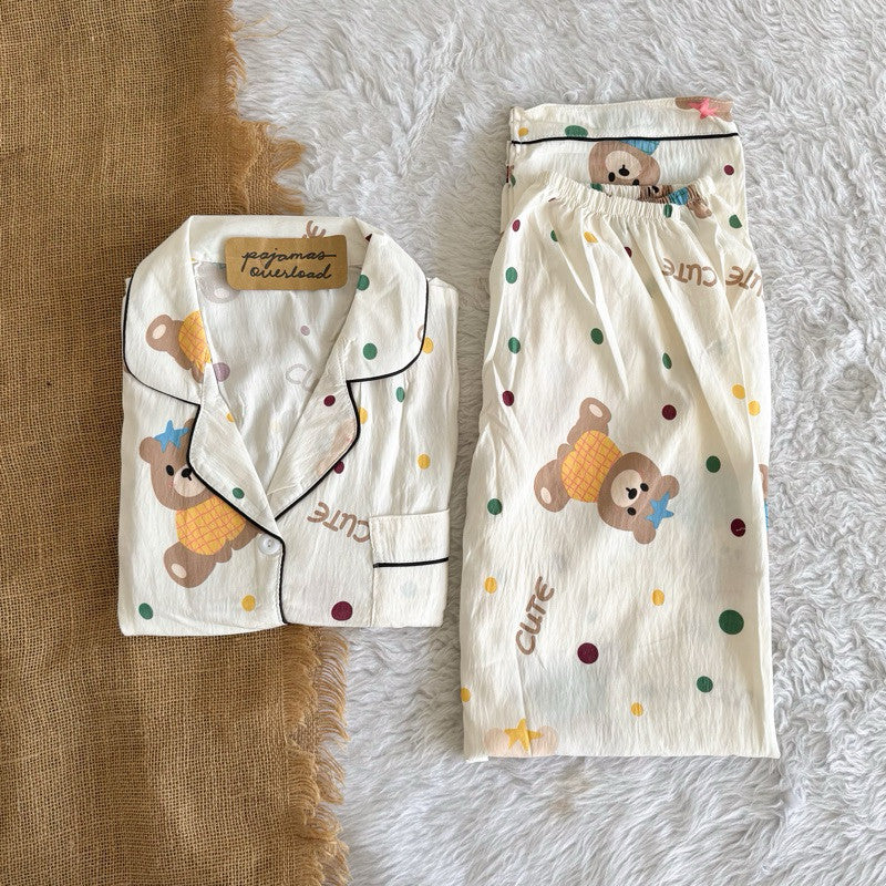 TINA | crumpled shortsleeves top + pants sleepwear pajama set | PajamasOverload