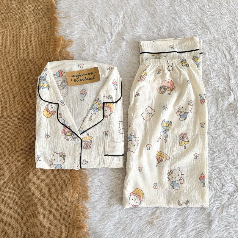 TINA | crumpled shortsleeves top + pants sleepwear pajama set | PajamasOverload