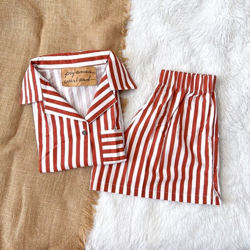 BRIA | premium cotton linen shortsleeves top + shorts sleepwear set | PajamasOverload