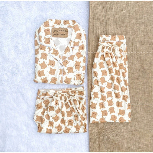 MARSHALL | polycotton 3in1 shortsleeves + shorts + pants pajama sleepwear set | PajamasOverload