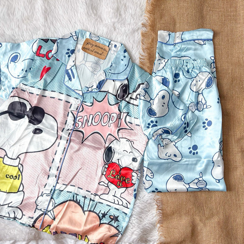 PHOEBE | satin shortsleeves + pants sleepwear pajama set | PajamasOverload