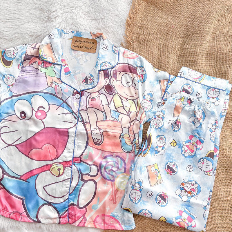 PHOEBE | satin shortsleeves + pants sleepwear pajama set | PajamasOverload