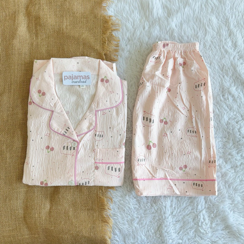 KITTY | bubble/crumpled shortsleeves + shorts sleepwear pajama set | PajamasOverload