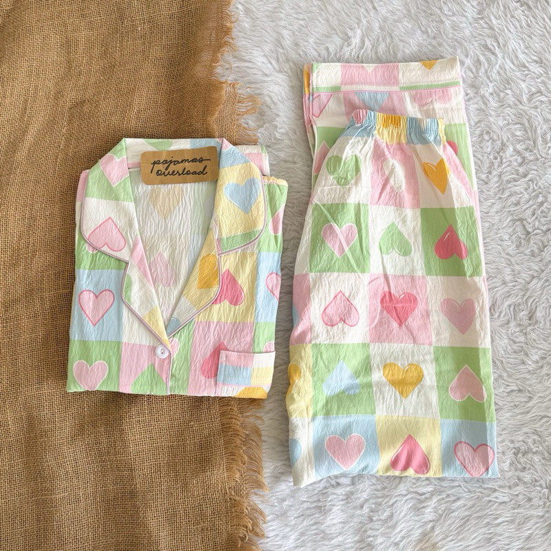TINA | crumpled shortsleeves top + pants sleepwear pajama set | PajamasOverload