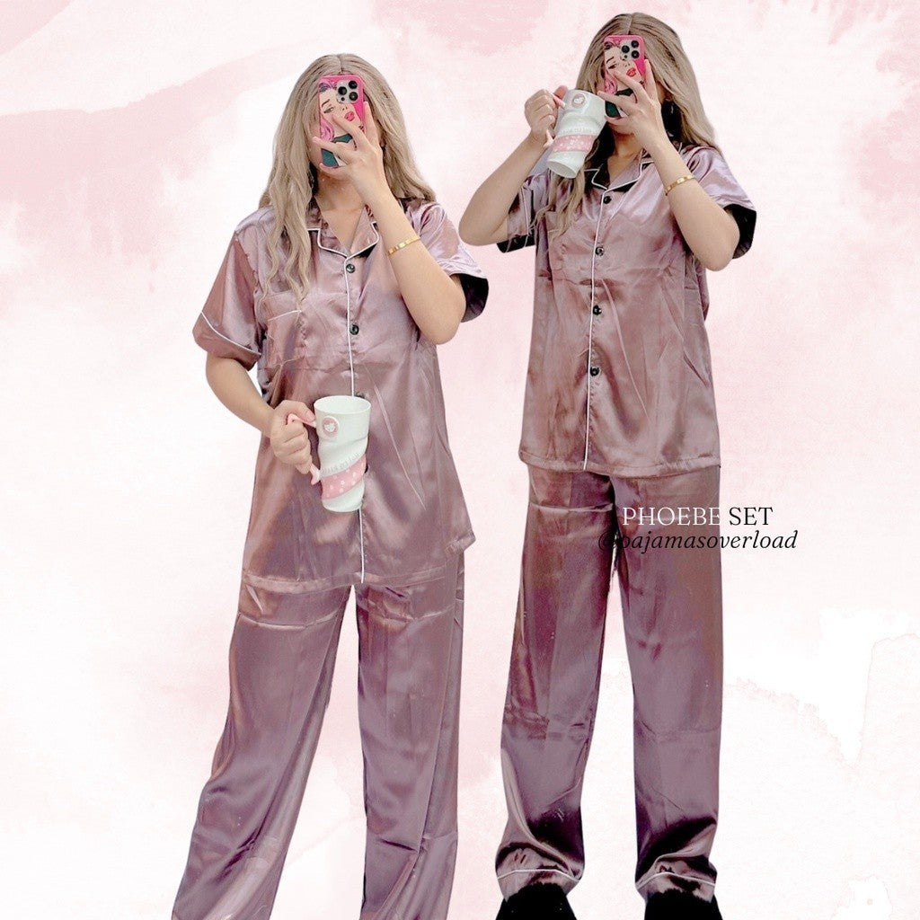 PHOEBE | satin shortsleeves + pants sleepwear pajama set | PajamasOverload