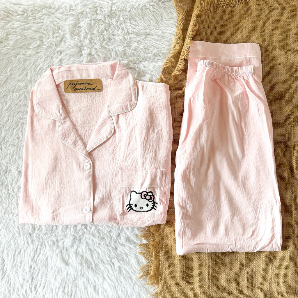 TINA PLAIN | crumpled shortsleeves + pants sleepwear pajama set | PajamasOverload