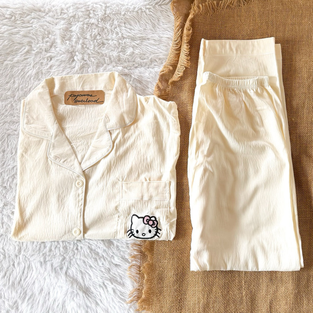 TINA PLAIN | crumpled shortsleeves + pants sleepwear pajama set | PajamasOverload