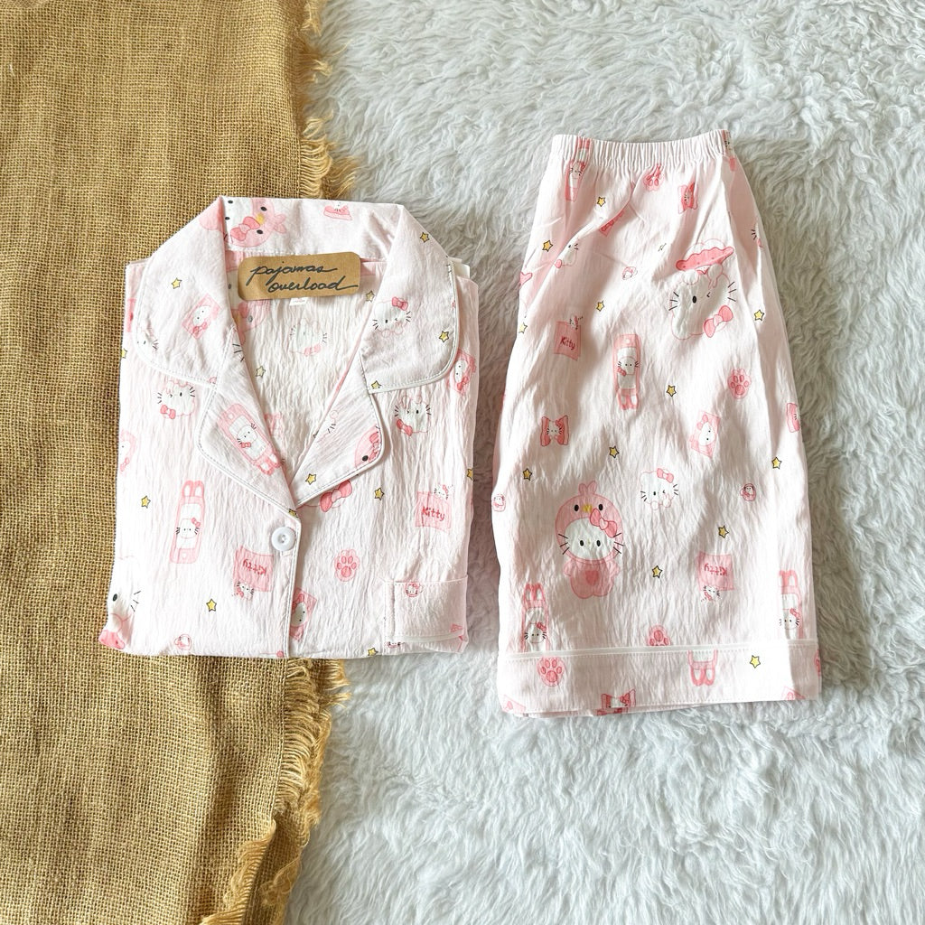KITTY | bubble/crumpled shortsleeves + shorts sleepwear pajama set | PajamasOverload