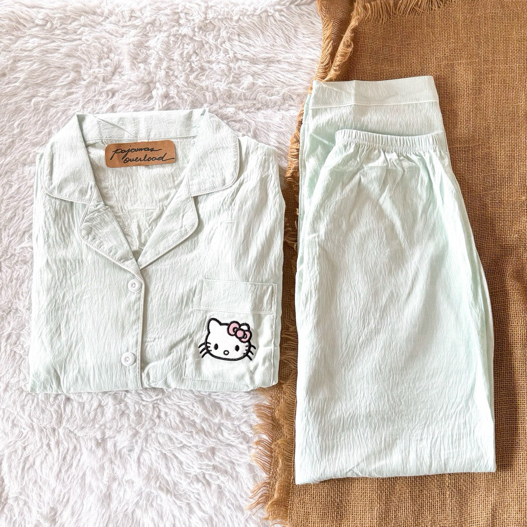 TINA PLAIN | crumpled shortsleeves + pants sleepwear pajama set | PajamasOverload