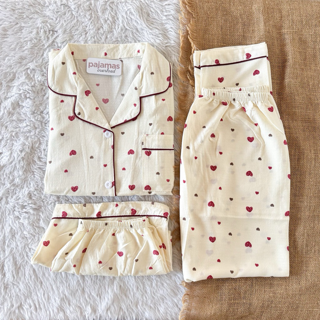 MARTINA | crumpled 3in1 shortsleeves top + pants + shorts sleepwear pajama set | PajamasOverload