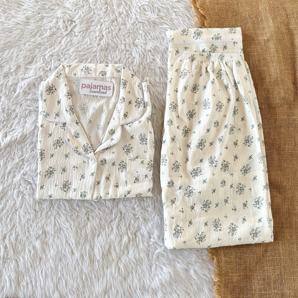 TINA | crumpled shortsleeves top + pants sleepwear pajama set | PajamasOverload