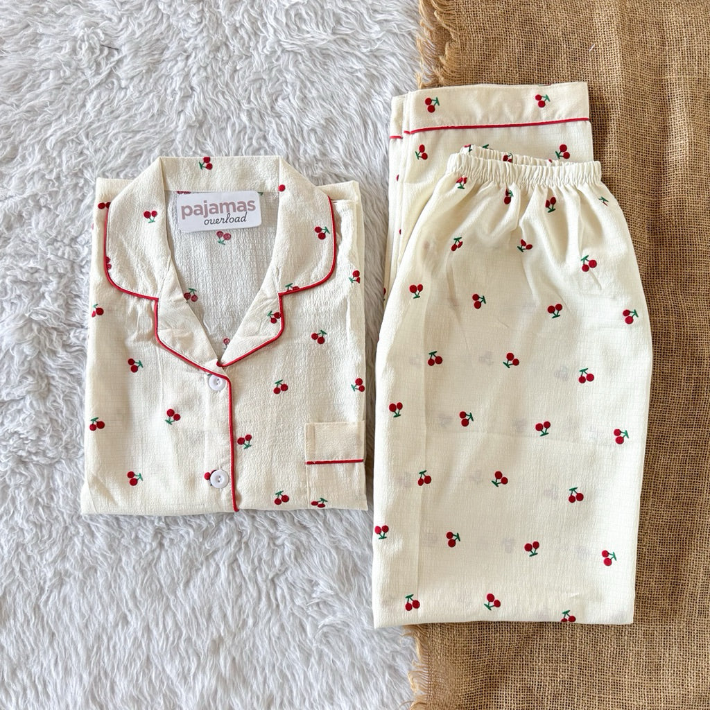 TINA | bubble gauze shortsleeves top + pants sleepwear pajama set | PajamasOverload