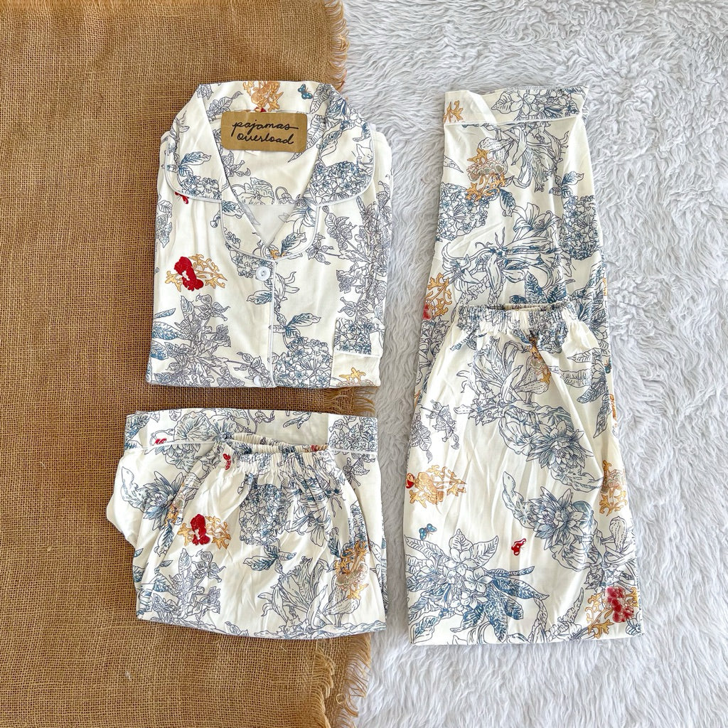 MARSHALL | polycotton 3in1 shortsleeves + shorts + pants pajama sleepwear set | PajamasOverload