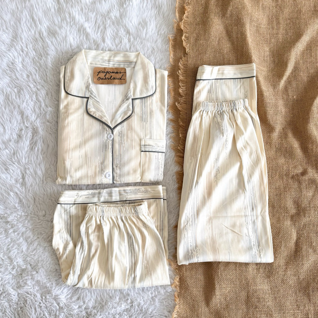 MARSHALL | polycotton 3in1 shortsleeves + shorts + pants pajama sleepwear set | PajamasOverload
