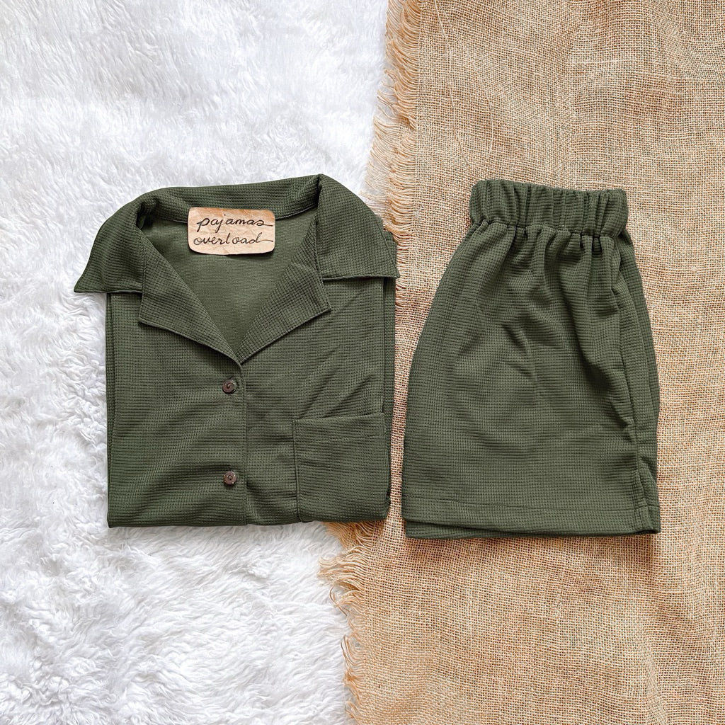BRIA WAFFLE | waffle knit shortsleeves top + shorts loungewear set | PajamasOverload