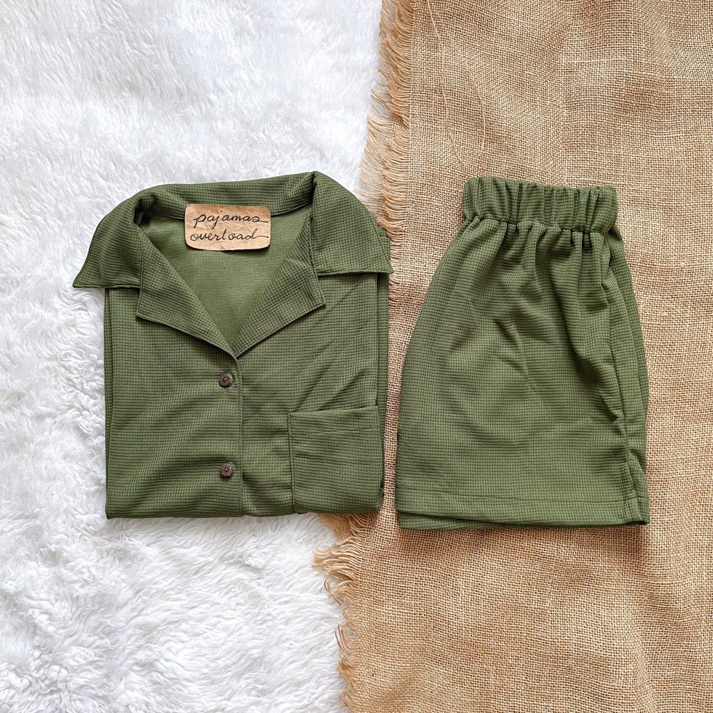 BRIA WAFFLE | waffle knit shortsleeves top + shorts loungewear set | PajamasOverload