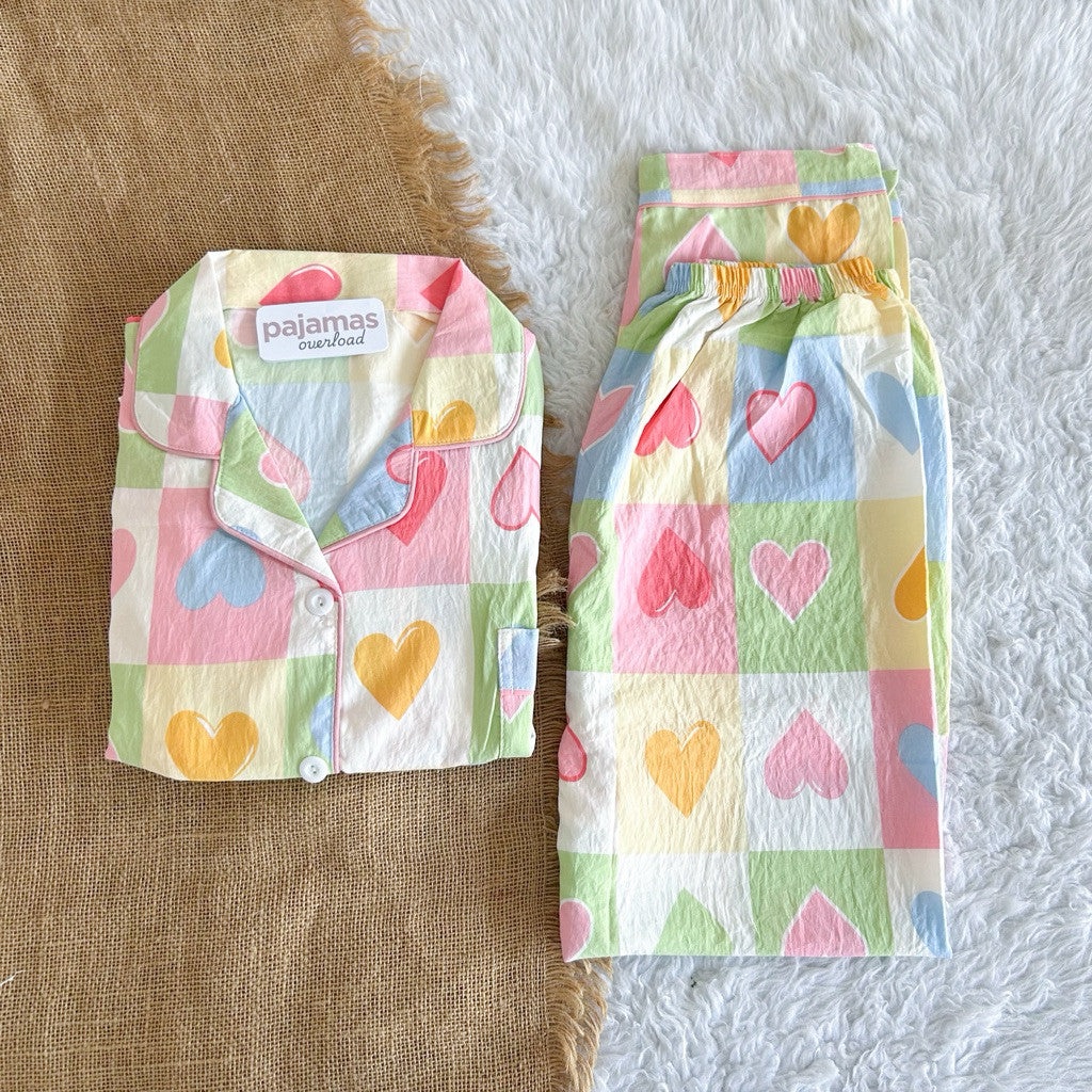 TINA | crumpled shortsleeves top + pants sleepwear pajama set | PajamasOverload