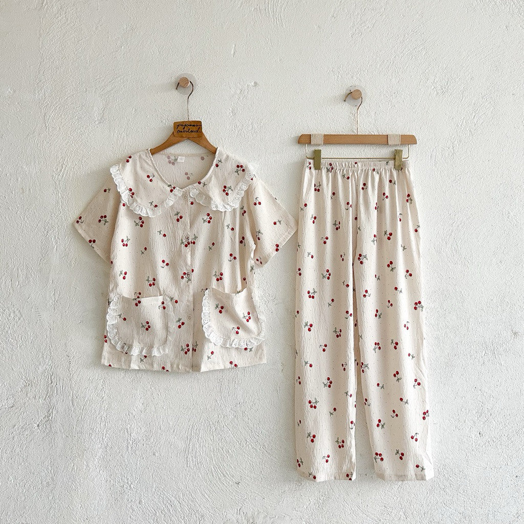 GRACE | crumpled shortsleeves top + pants sleepwear pajama set | PajamasOverload