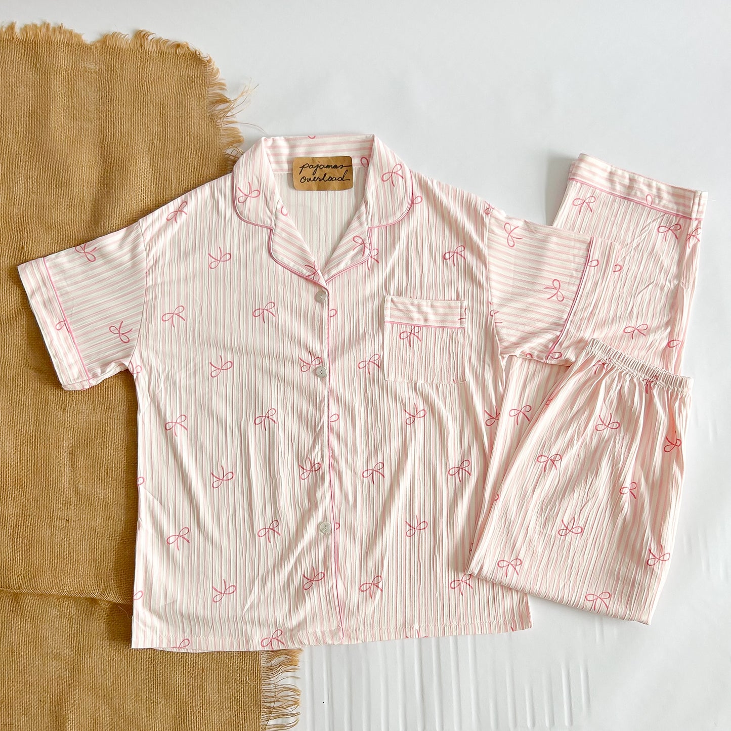 YUNA | premium cotton crepe shortsleeves top + pants sleepwear pajama set | PajamasOverload