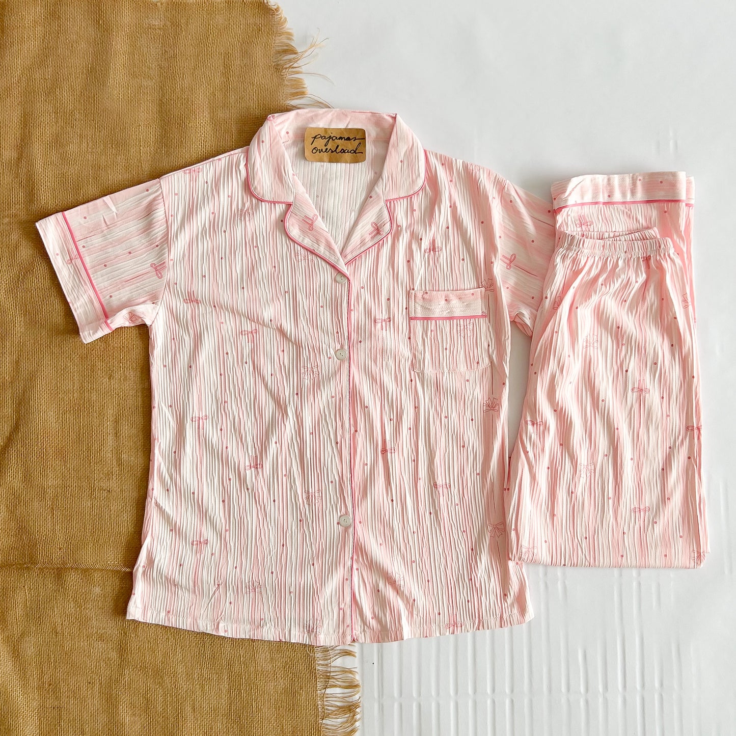 YUNA | premium cotton crepe shortsleeves top + pants sleepwear pajama set | PajamasOverload