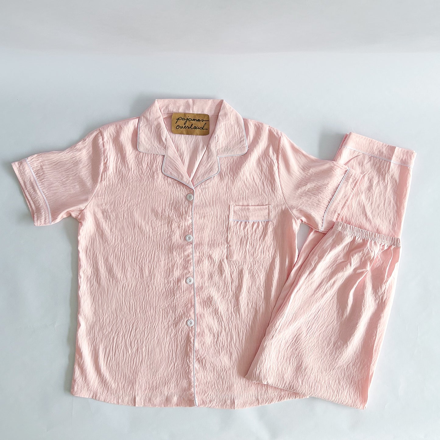 TINA PLAIN | crumpled shortsleeves + pants sleepwear pajama set | PajamasOverload